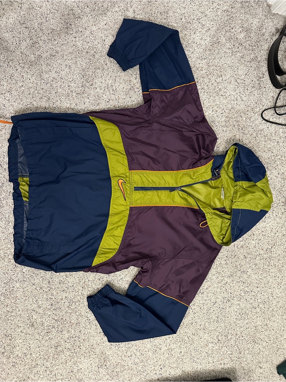 Nike Kids Hooded Colorblock Rain Anorak in Navy, Olive & Plum